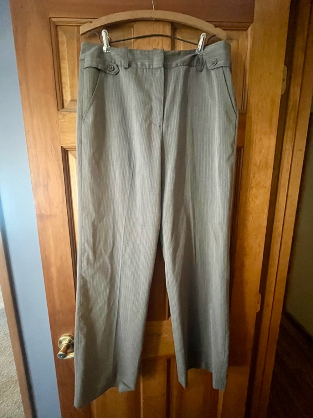 Larry Levine Gray Pinstripe Trousers with Button-Tab Waist